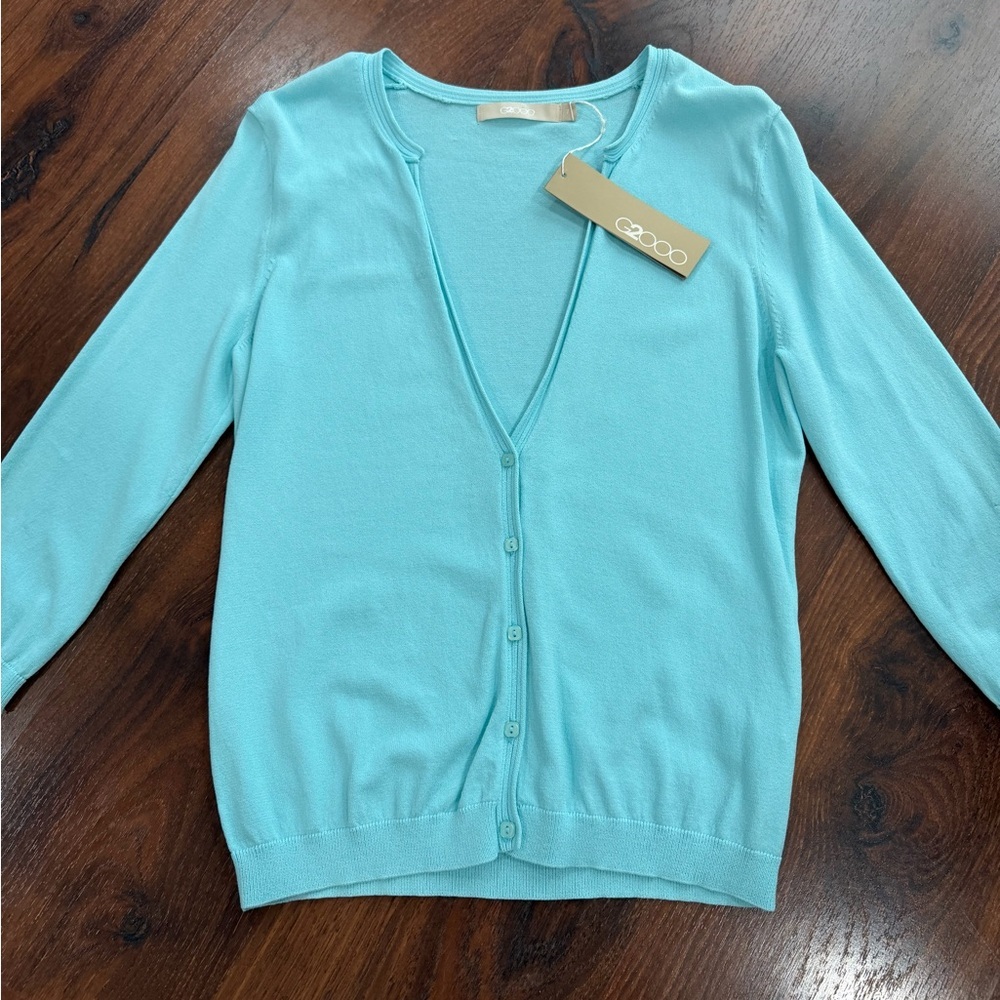 NWT G2000 aqua blue cardigan sweater Sz Small